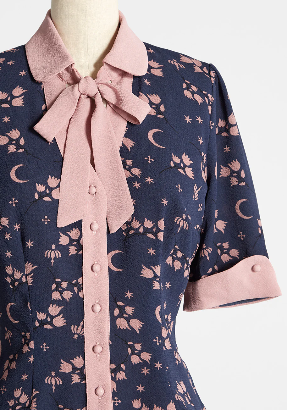 Moonflower Blooms Tie-Neck Blouse - Olabens
