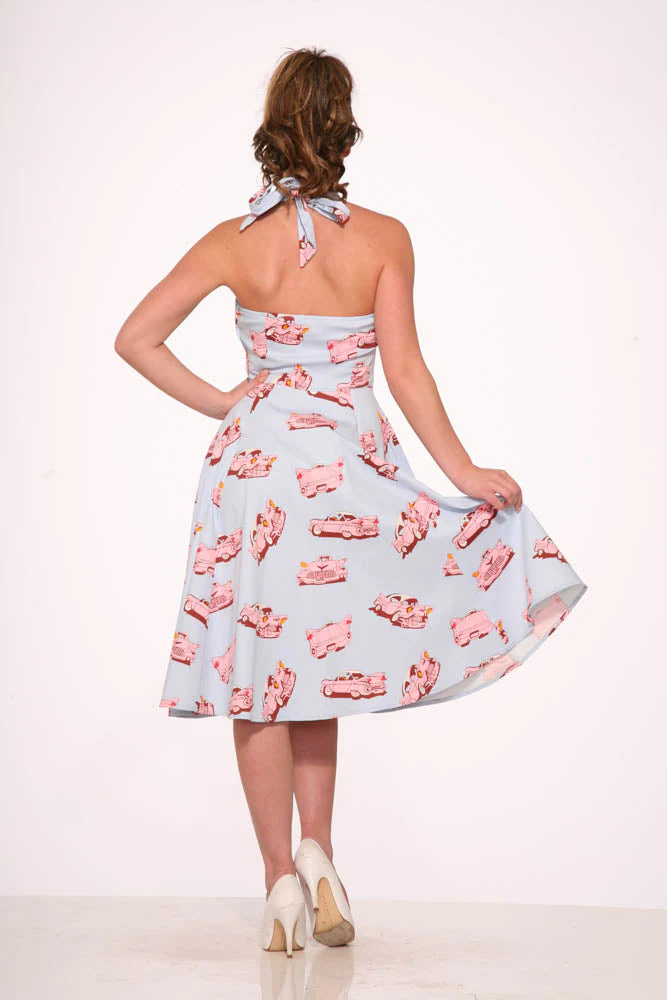 4111 Car Hop Halter Swing Dress - Olabens