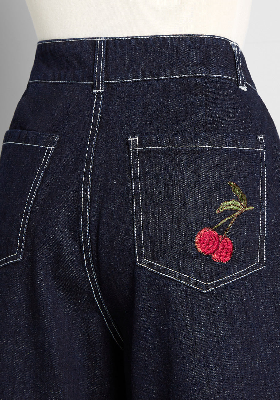 Cheeky Cherries High-Rise Denim Shorts - Olabens