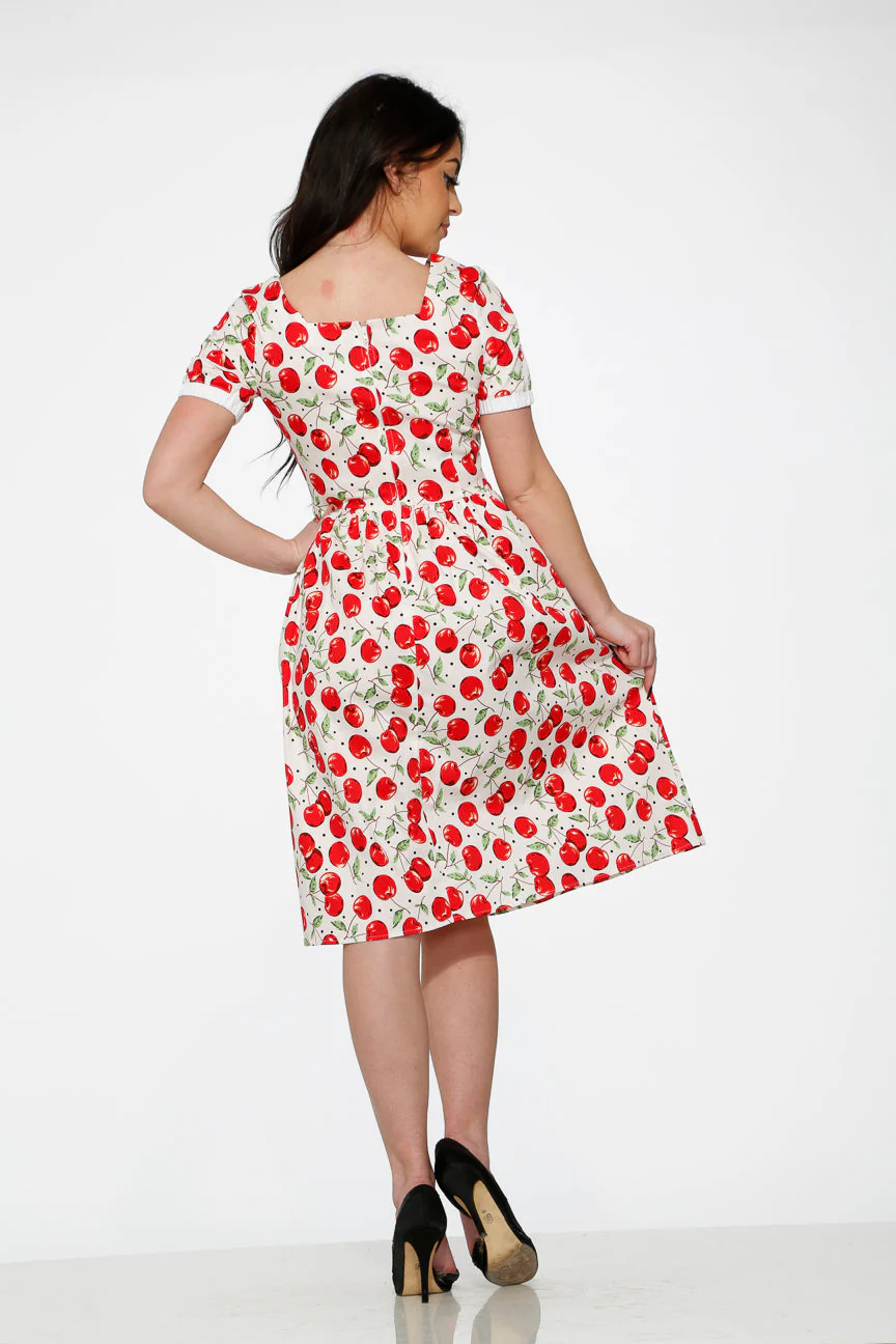 White & Red Cherry Dress - Olabens