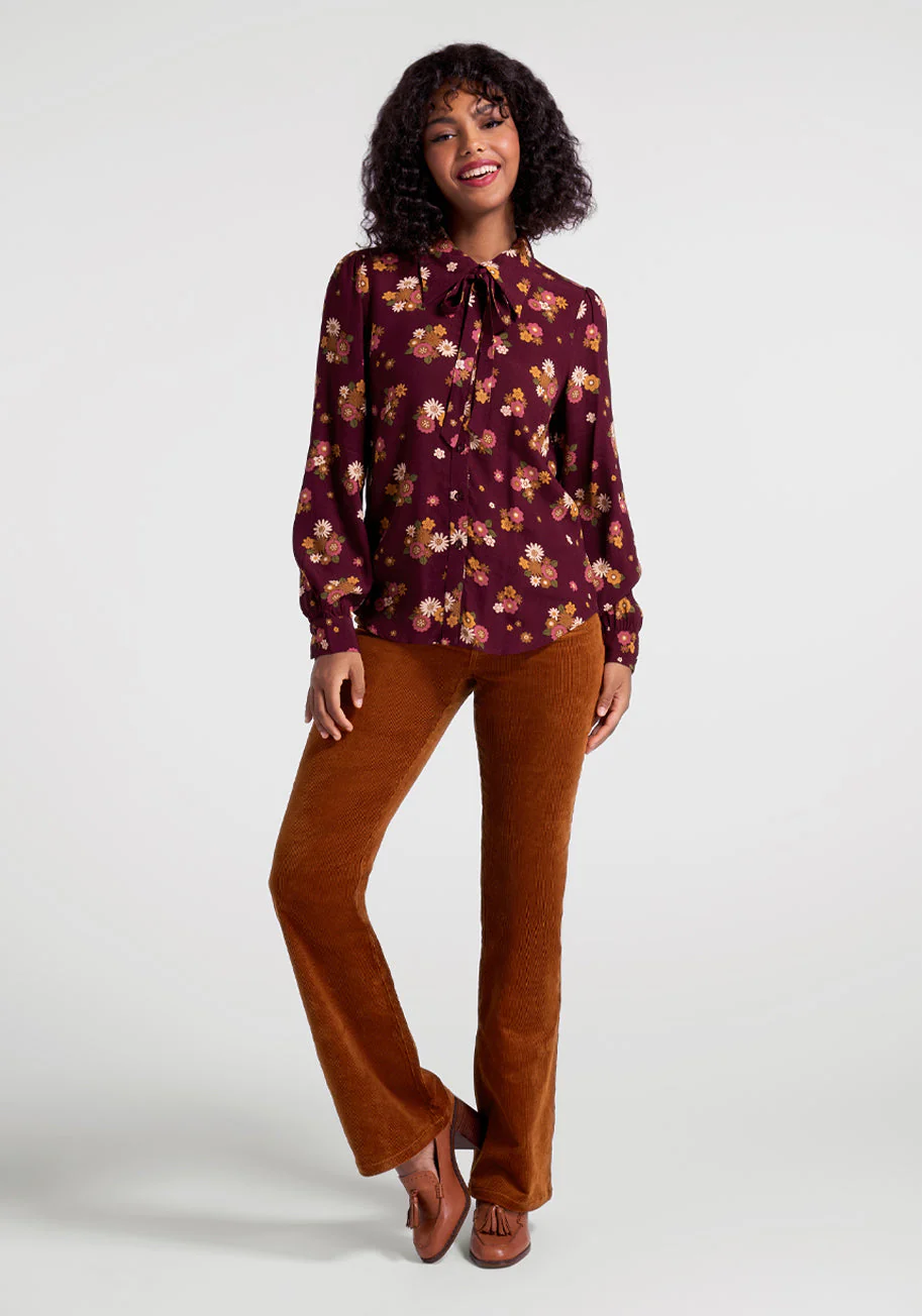 Fall For Florals Tie-Neck Top - Olabens