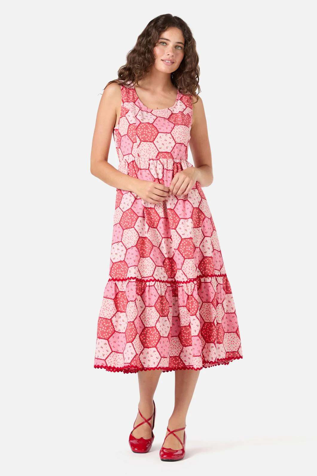 Patchwork Tiered Midi Dress - Olabens