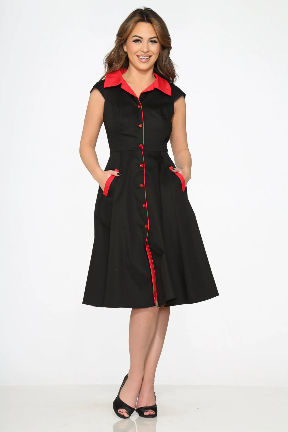 Black Red Trim Swing Dress - Olabens