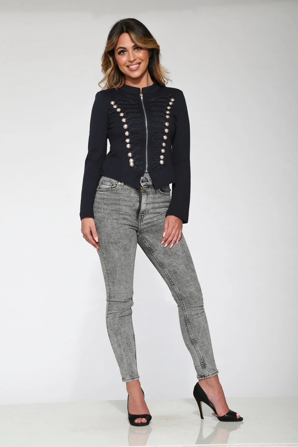 Navy Blue Military Jacket - Olabens