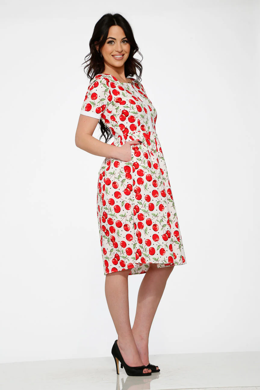 White & Red Cherry Dress - Olabens