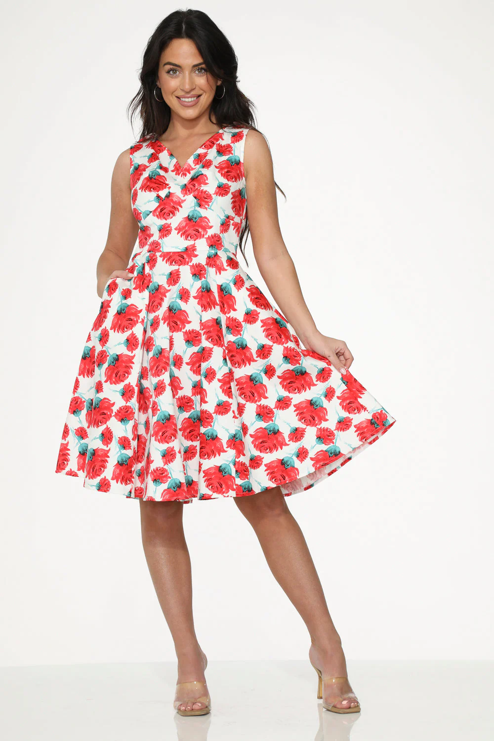 White Red Rose Swing Dress - Olabens