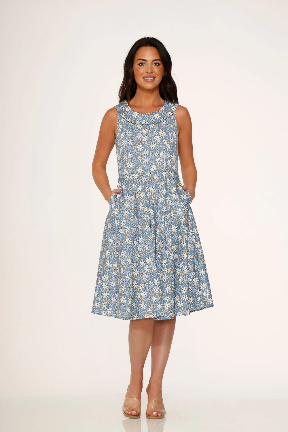 Blue Daisy Floral Swing Dress - Olabens