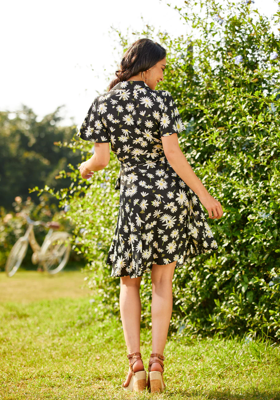 Just Wandering Camp Collar Wrap Dress - Olabens