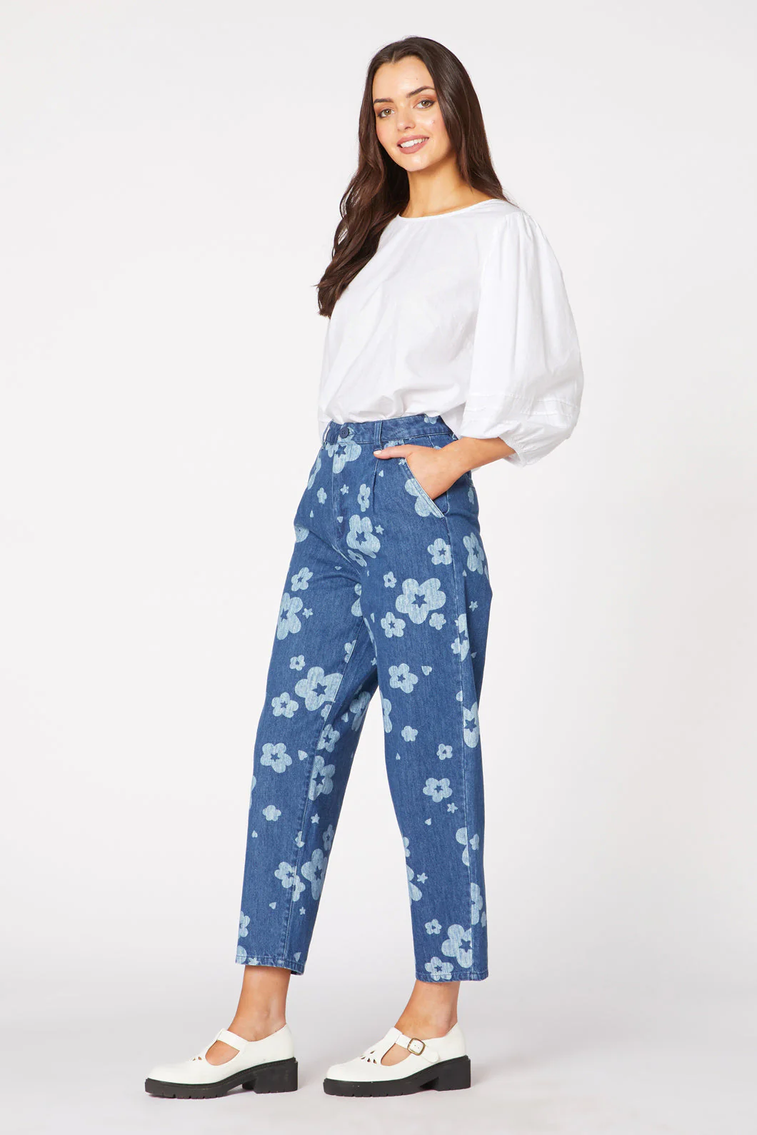 Indigo Starry Flower Tape Jean - Olabens