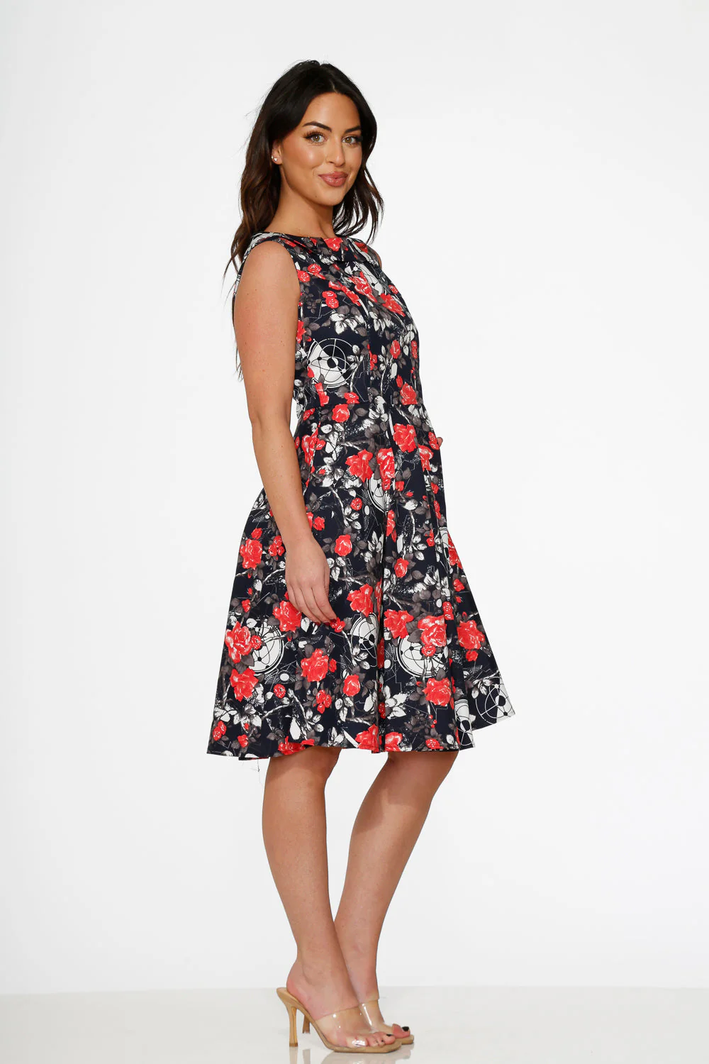 Navy Floral Swing Dress - Olabens