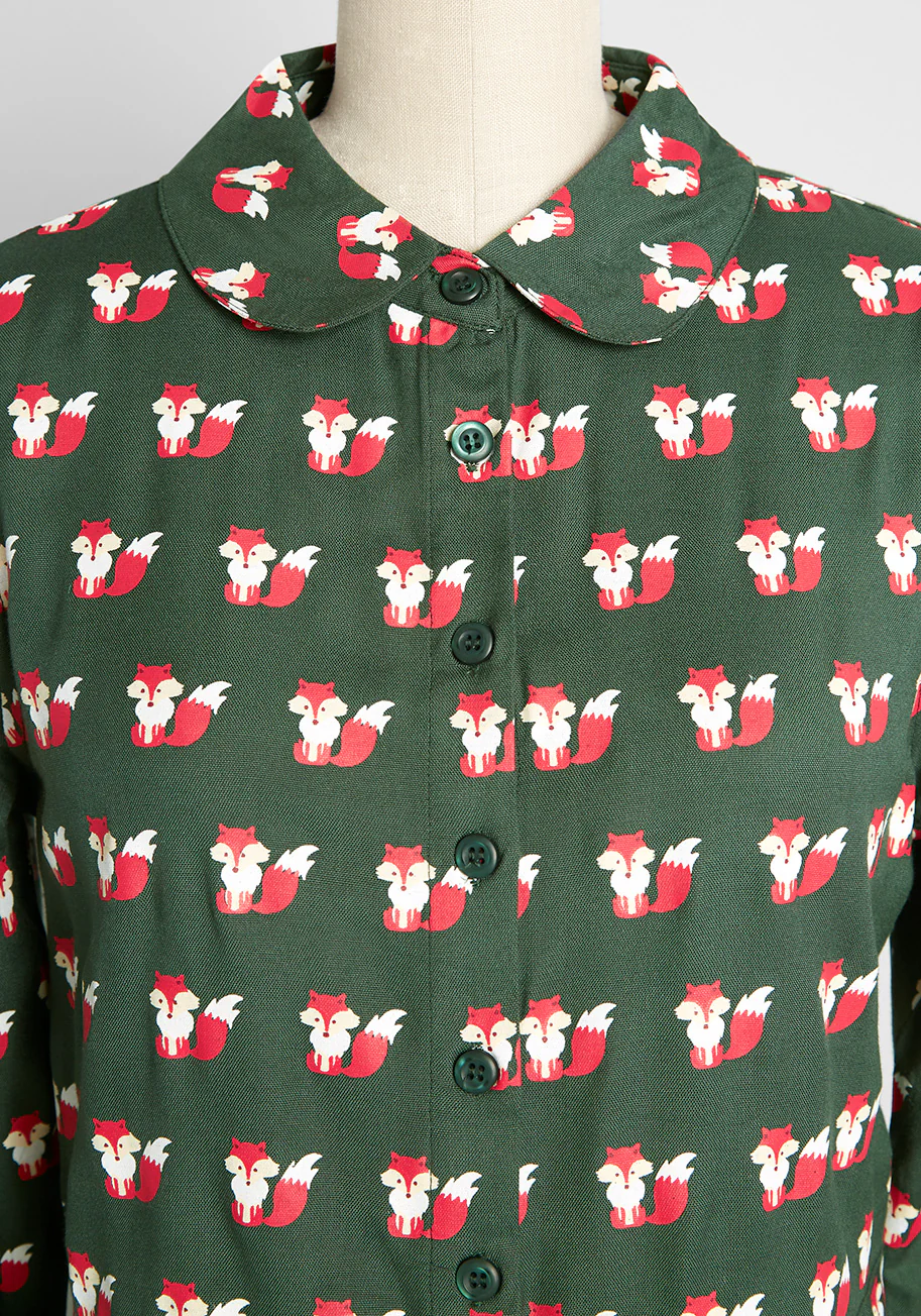 Fox Around & Finds Out Tiered Button-Up Blouse - Olabens