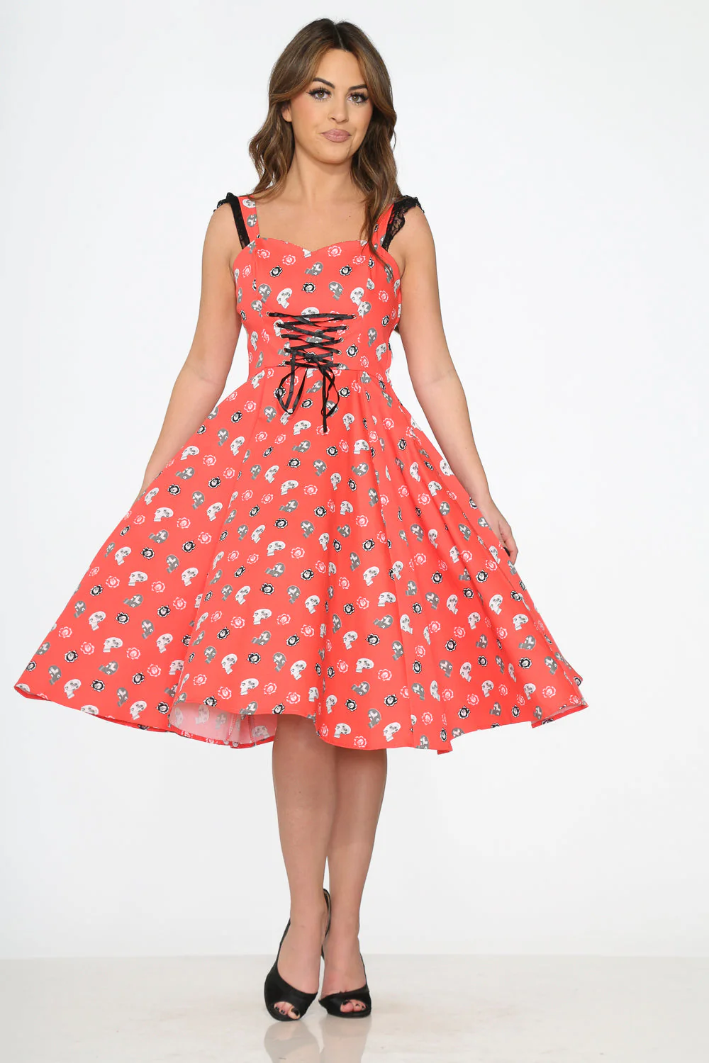 Red Skulls Swing Dress - Olabens