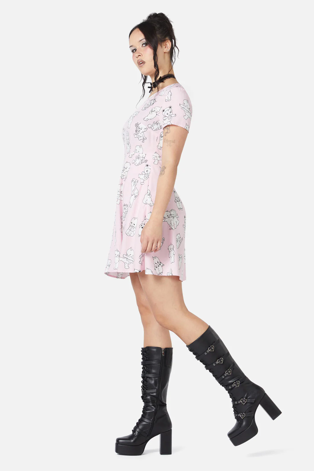 Cherub Face Printed Dress - Olabens