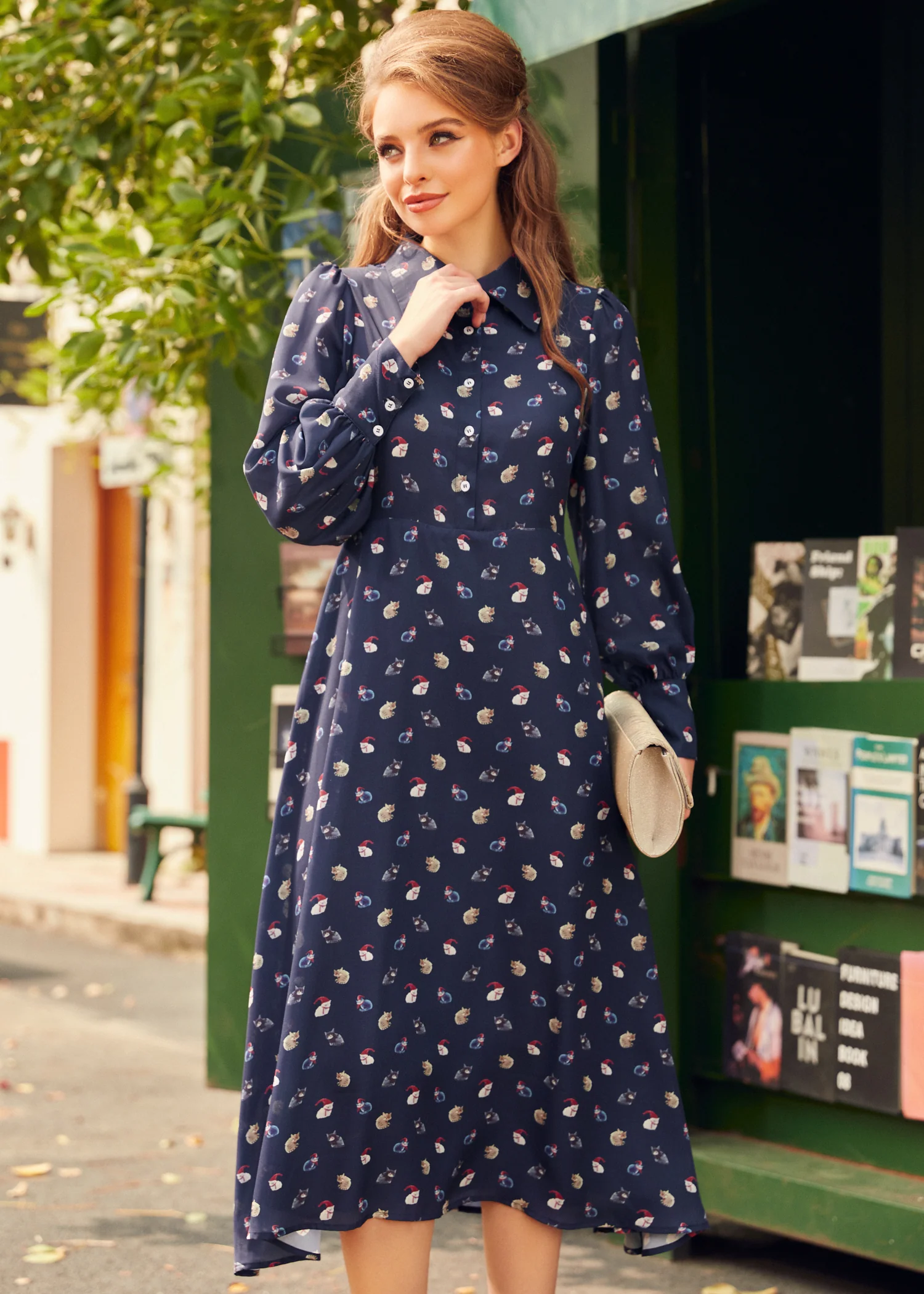 Romantic Era Button Front Midi Dress - Olabens