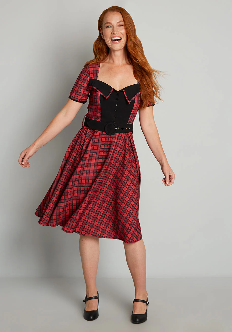 Love You Like Plaid Swing Dress - Olabens