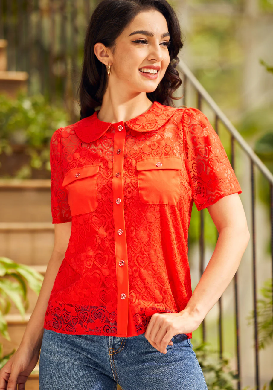 Heart Throb Button-Up Top - Olabens