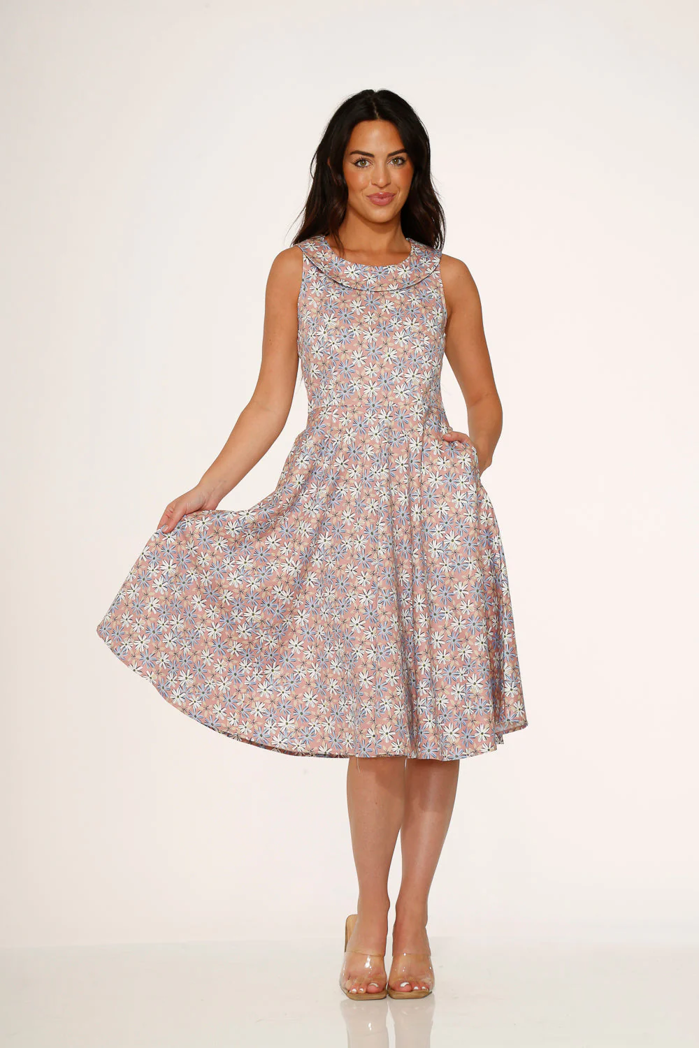 Pink Daisy Floral Swing Dress - Olabens