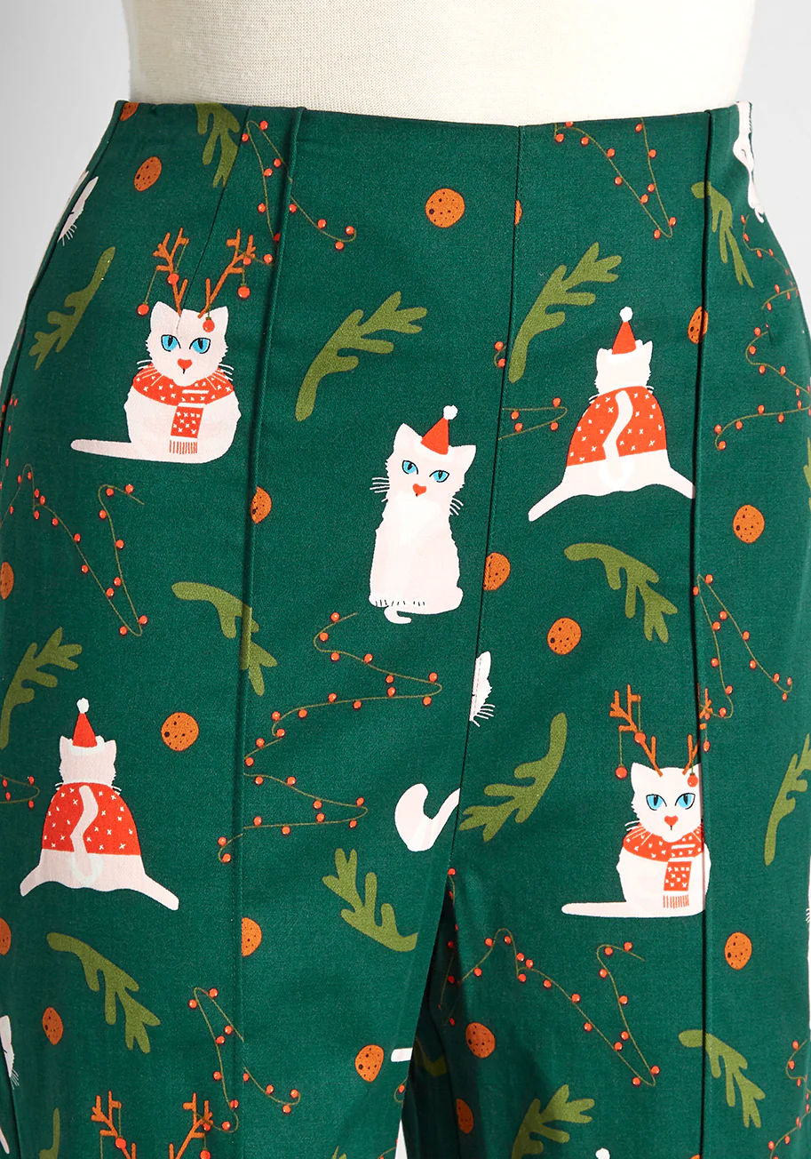 Festively Frocked Felines Pants - Olabens