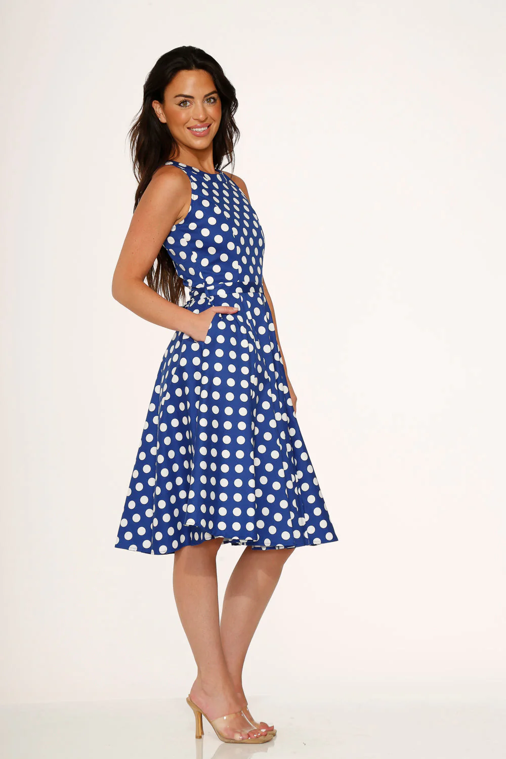 Blue Polka Dot Swing Dress - Olabens