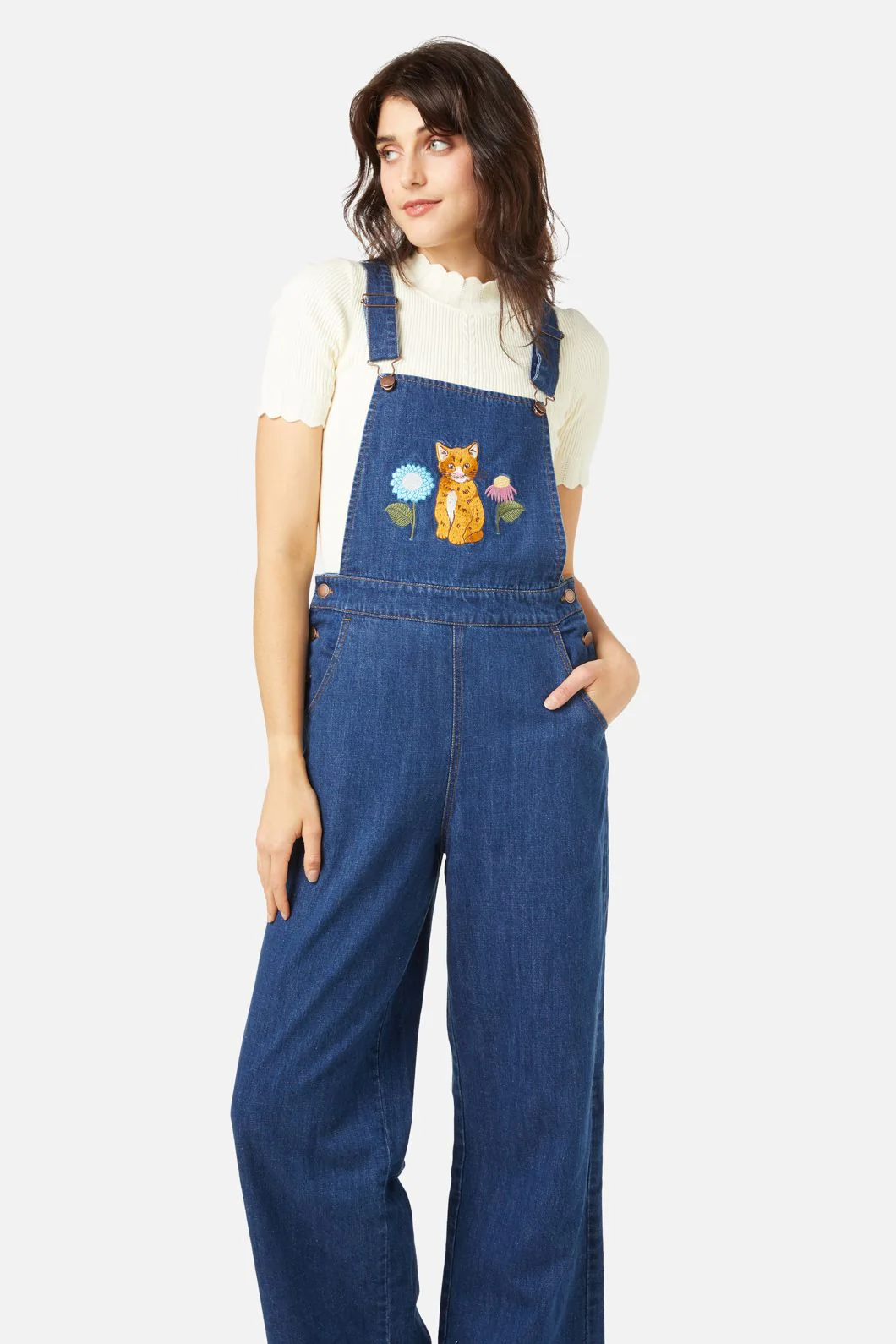 Cat Embroidered Overall - Olabens