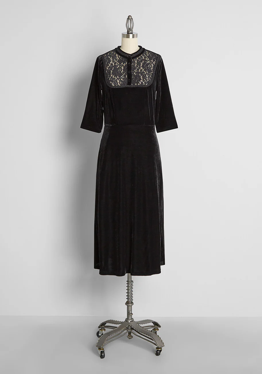 Casting Elegant Shadows Velvet Midi Dress - Olabens