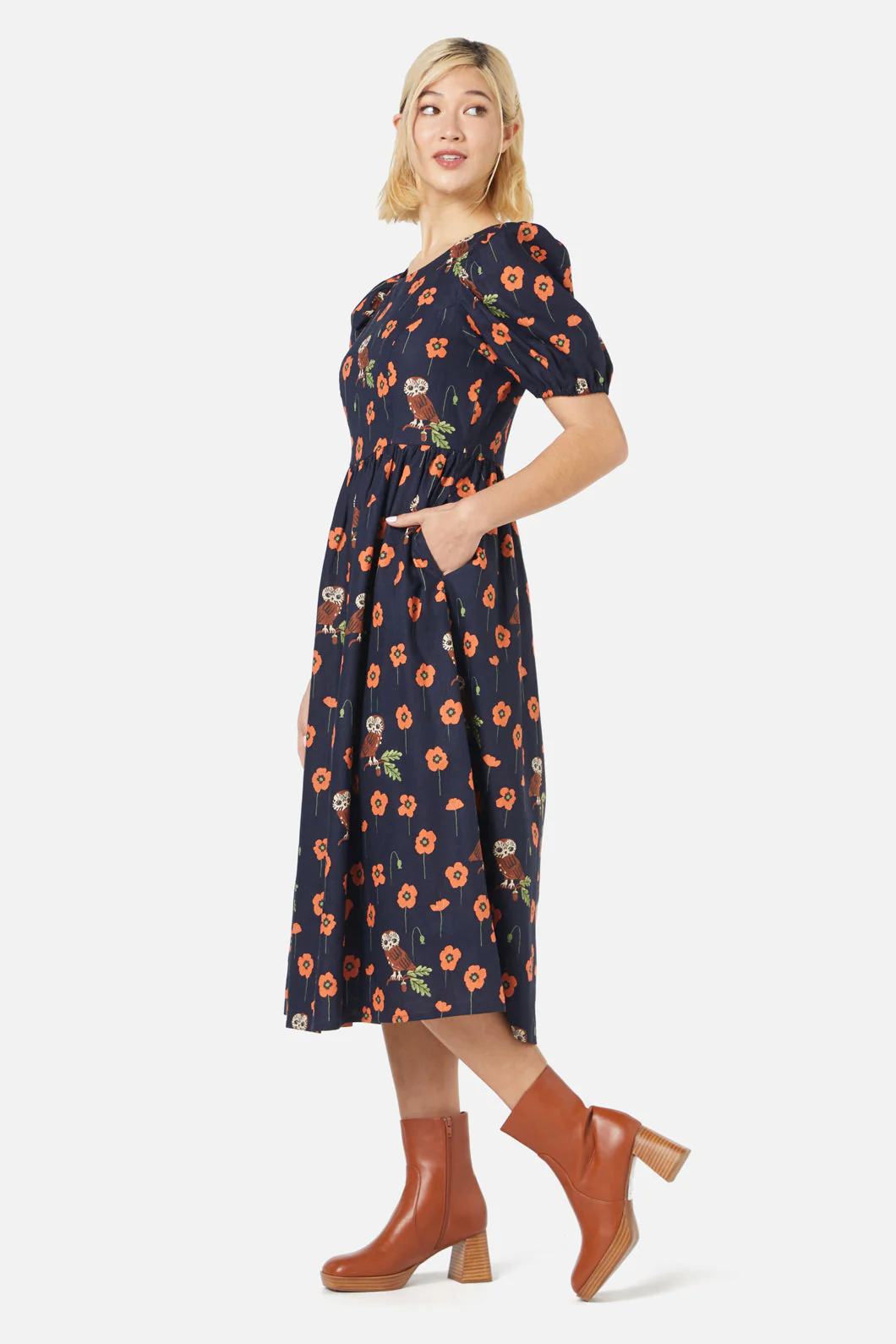Poppy Owl Midi Dress - Olabens
