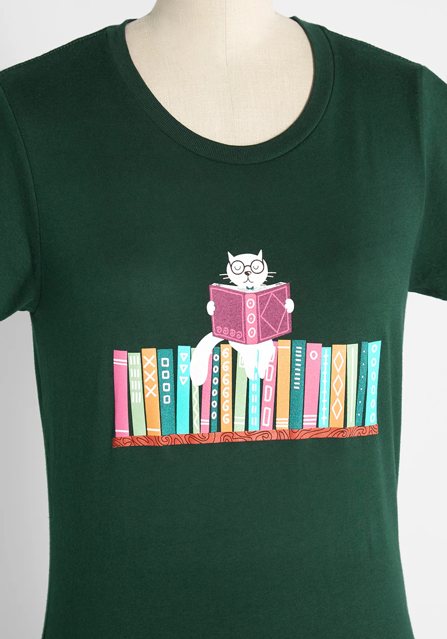 Just Kitten Around The Library Graphic Tee - Olabens