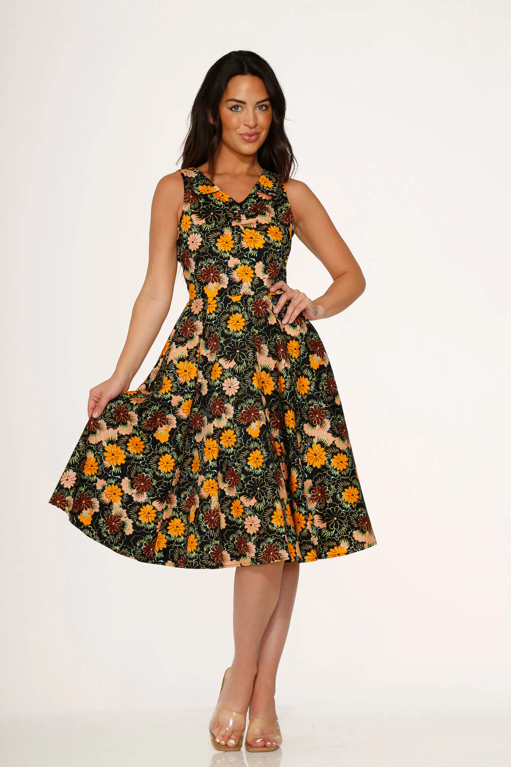 Yellow Floral Swing Dress - Olabens
