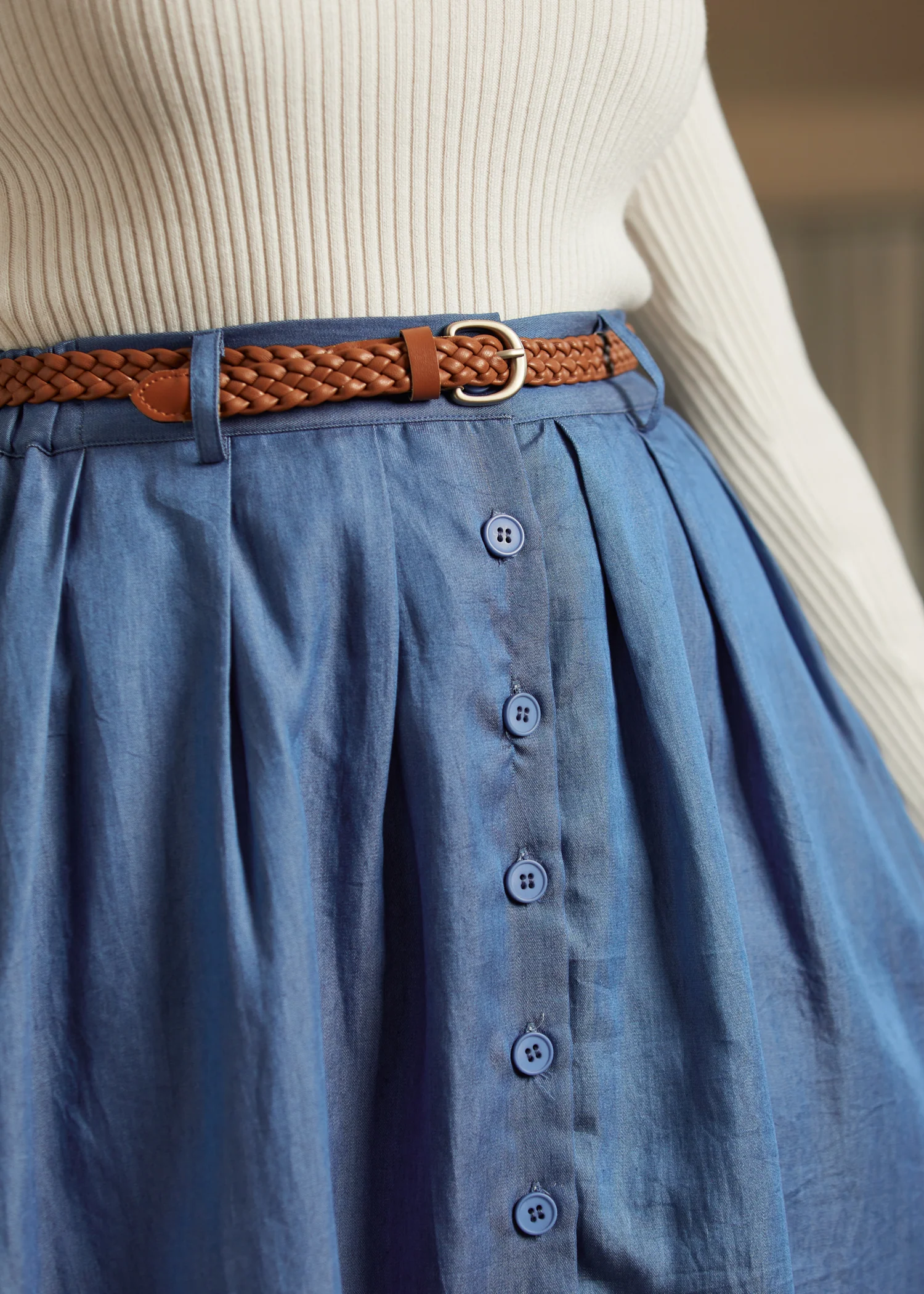 Bookstore's Best Chambray A-Line Skirt - Olabens
