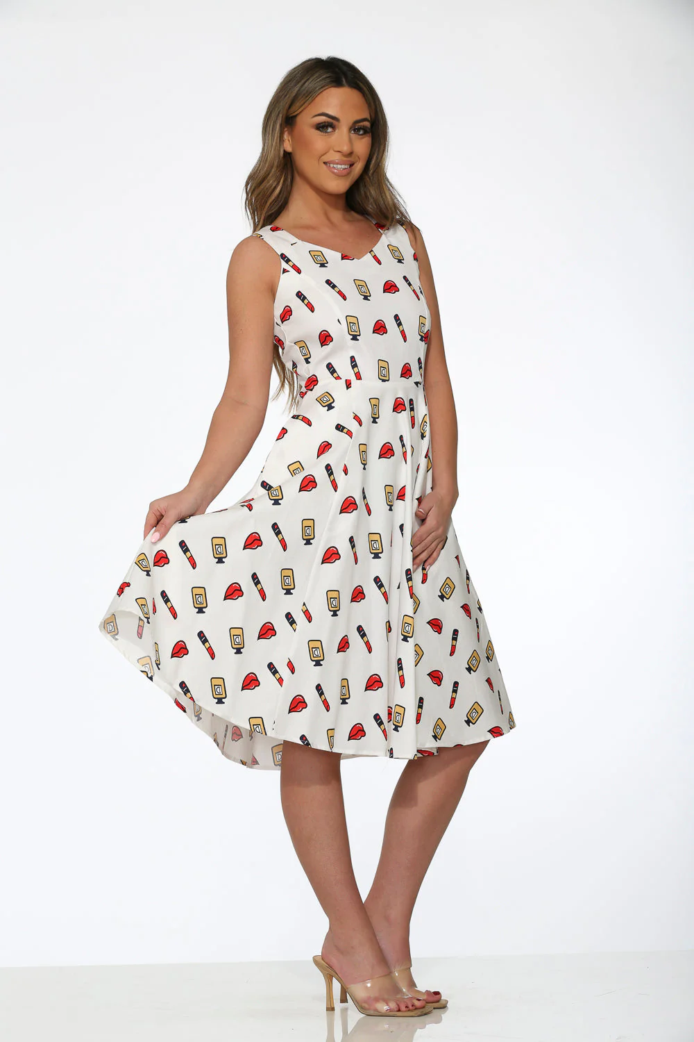 White Red Lipstick Swing Dress - Olabens