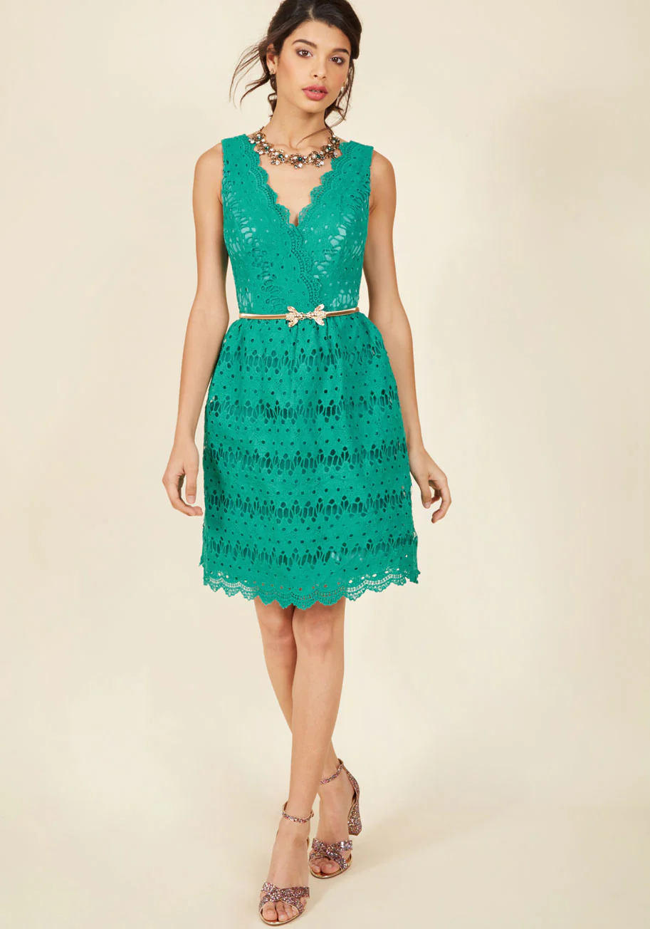 Stately Satisfaction Lace Dress in Jade - Olabens