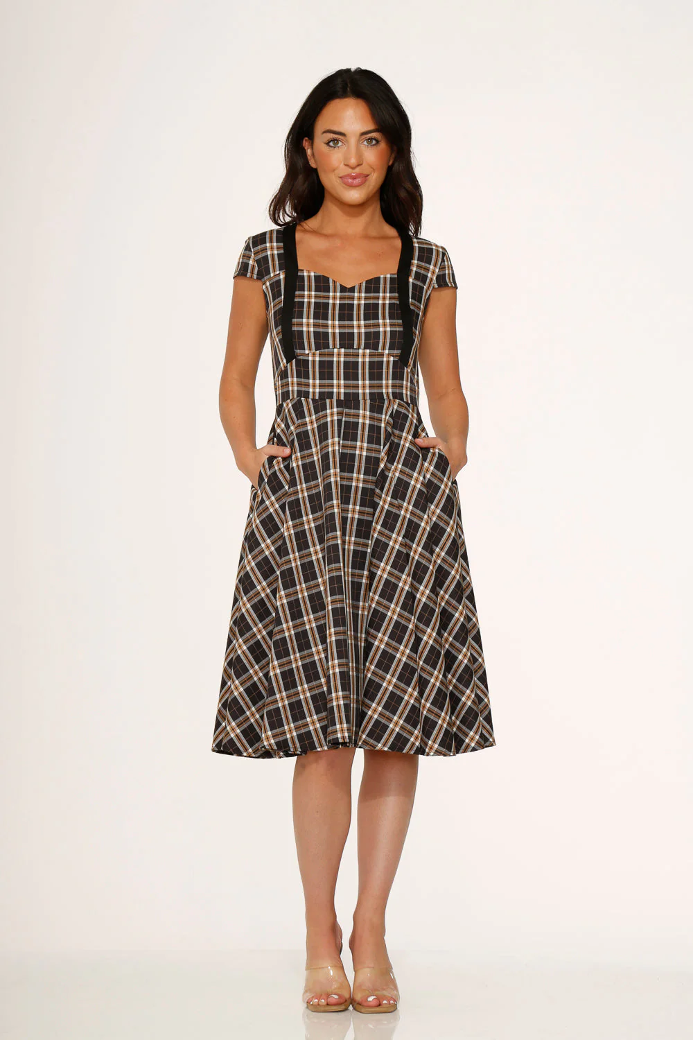 Black Plaid Swing Dress - Olabens