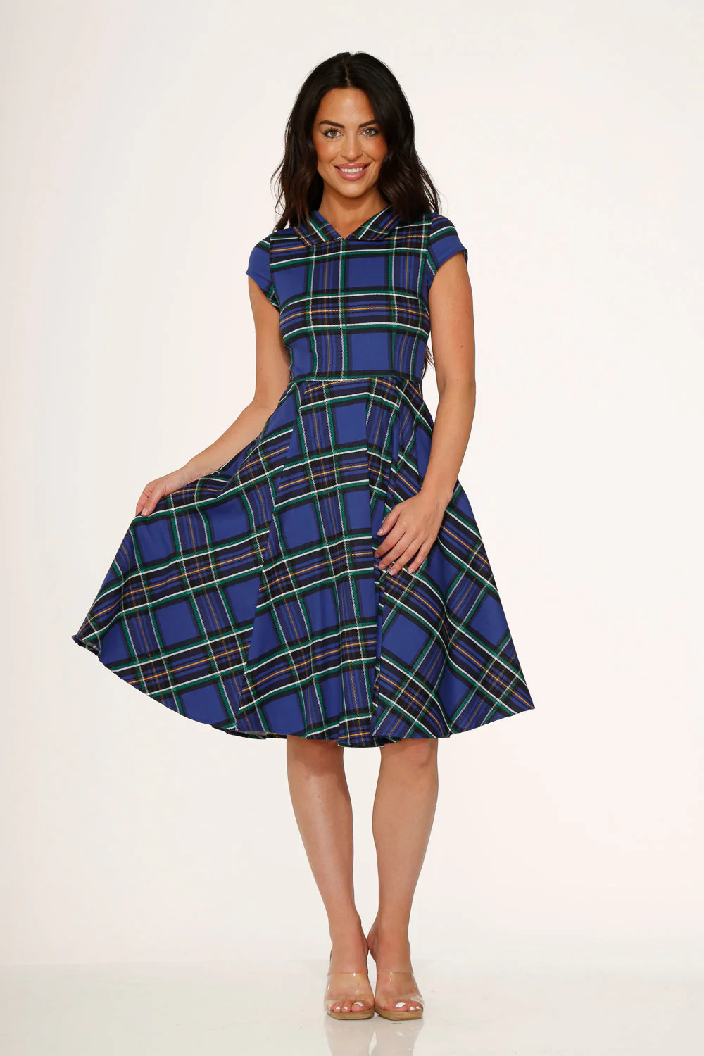 Blue Plaid Swing Dress - Olabens