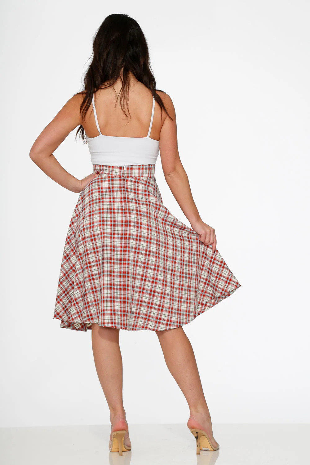 Red Plaid Swing Skirt - Olabens