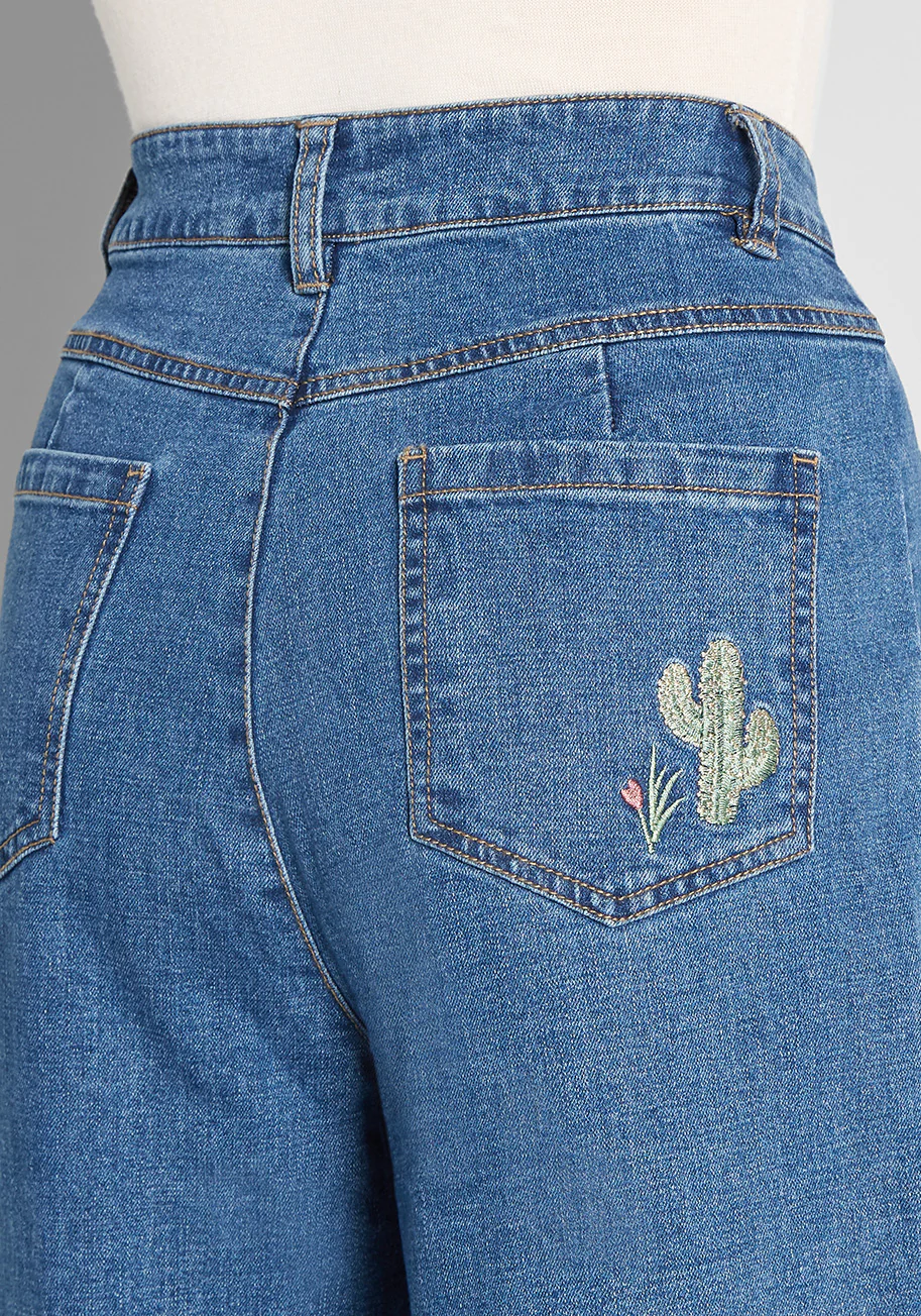 Runaway Rodeo Embroidered Wide-Leg Jeans - Olabens