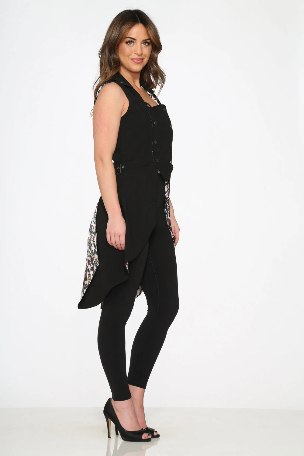 Black Floral Vest Back Split - Olabens