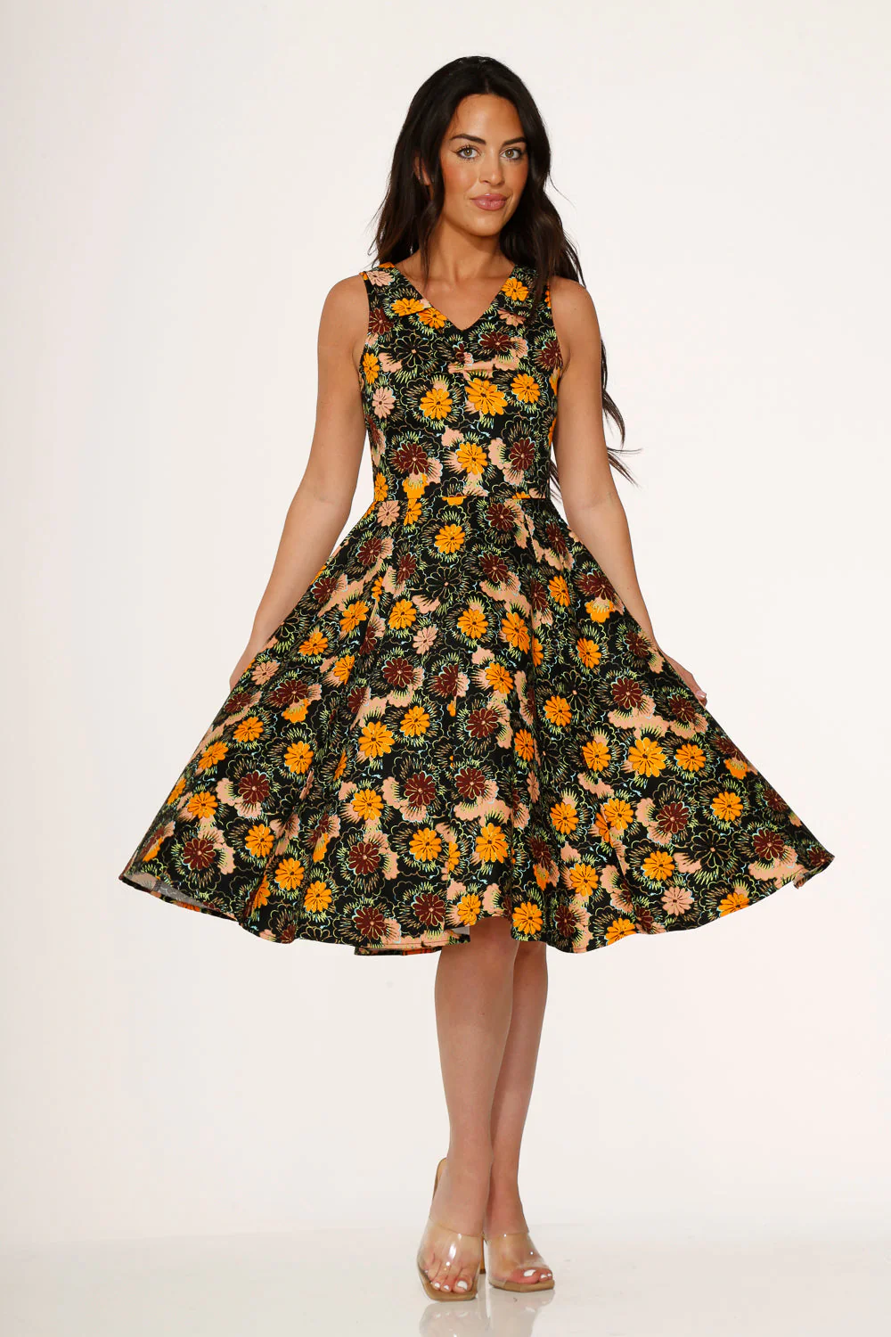Yellow Floral Swing Dress - Olabens