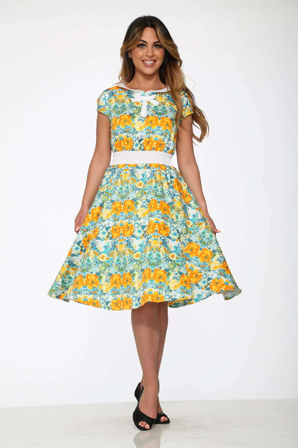 Yellow Floral Swing Dress - Olabens