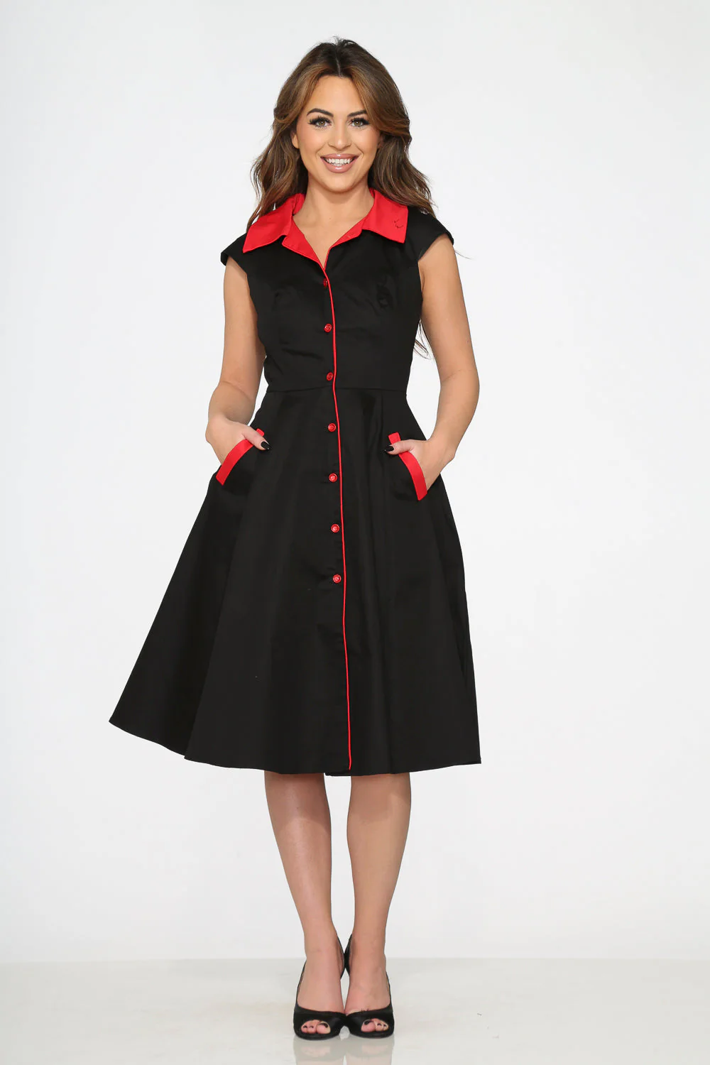 Black Red Trim Swing Dress - Olabens