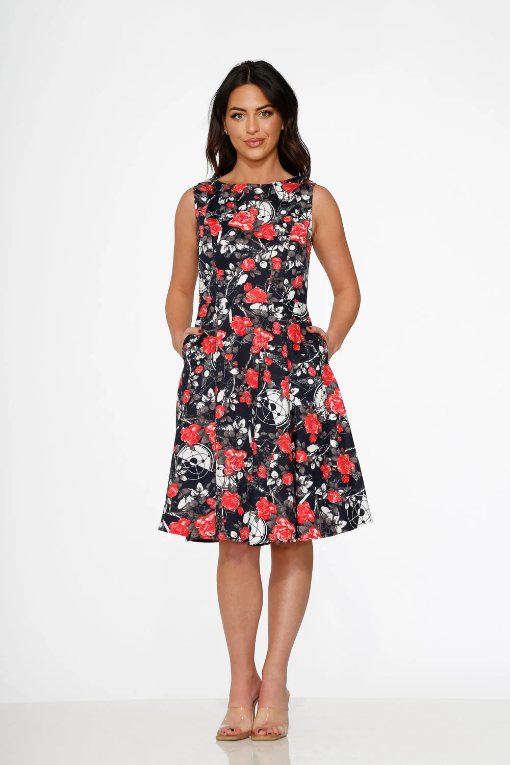 Navy Floral Swing Dress - Olabens