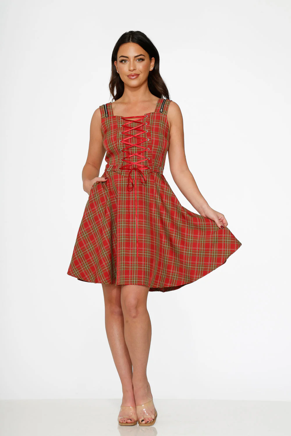 Red Plaid Swing Dress - Olabens