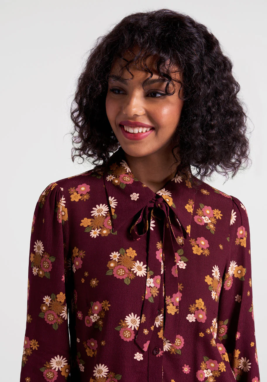 Fall For Florals Tie-Neck Top - Olabens