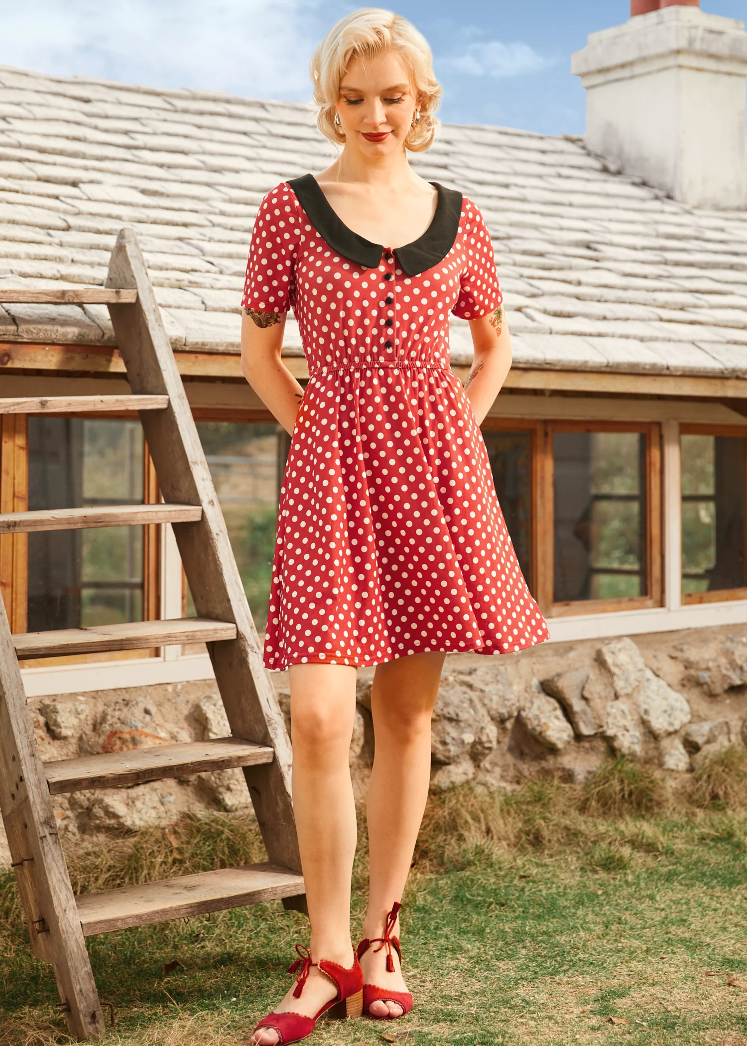 Dottie Delight Collared Dress - Olabens
