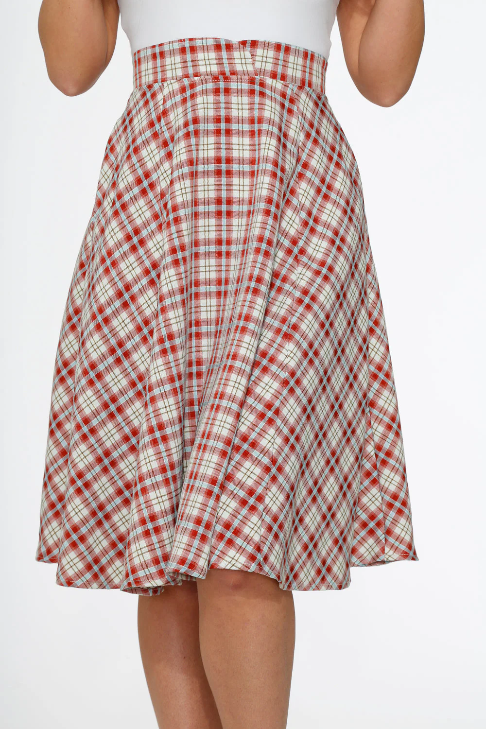 Red Plaid Swing Skirt - Olabens