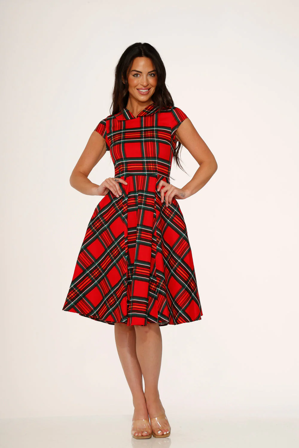 Red Plaid Swing Dress - Olabens