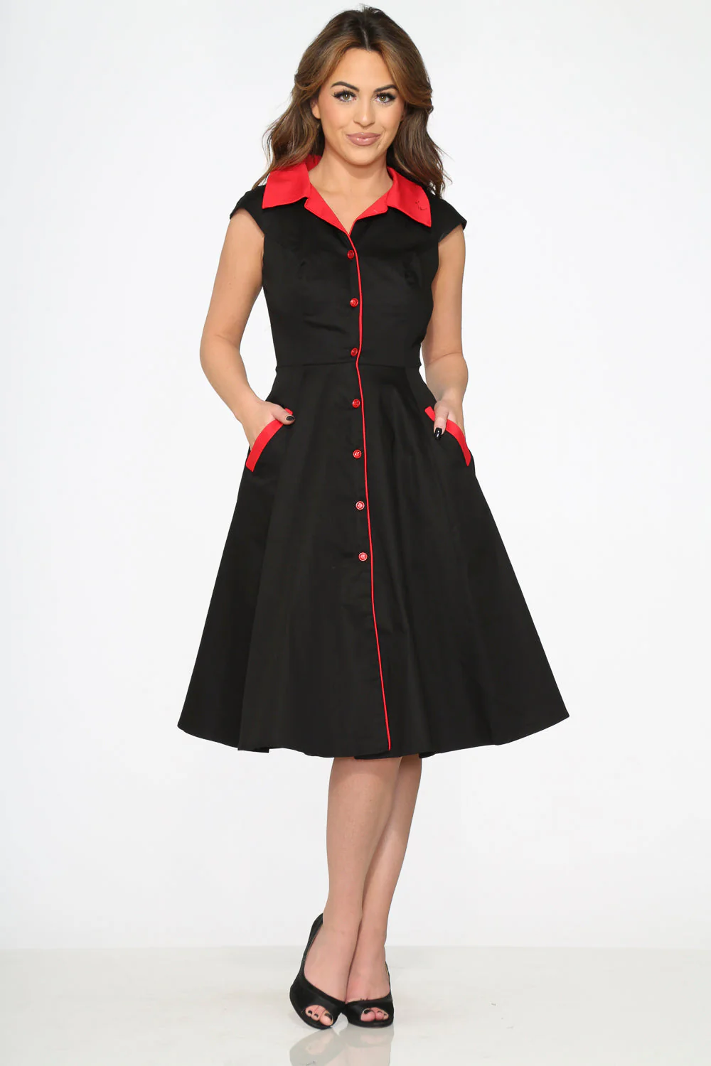 Black Red Trim Swing Dress - Olabens