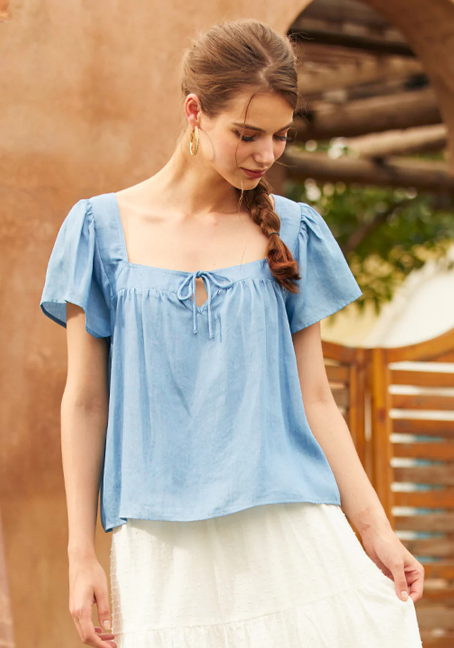 Fit To Be Tied Chambray Blouse - Olabens