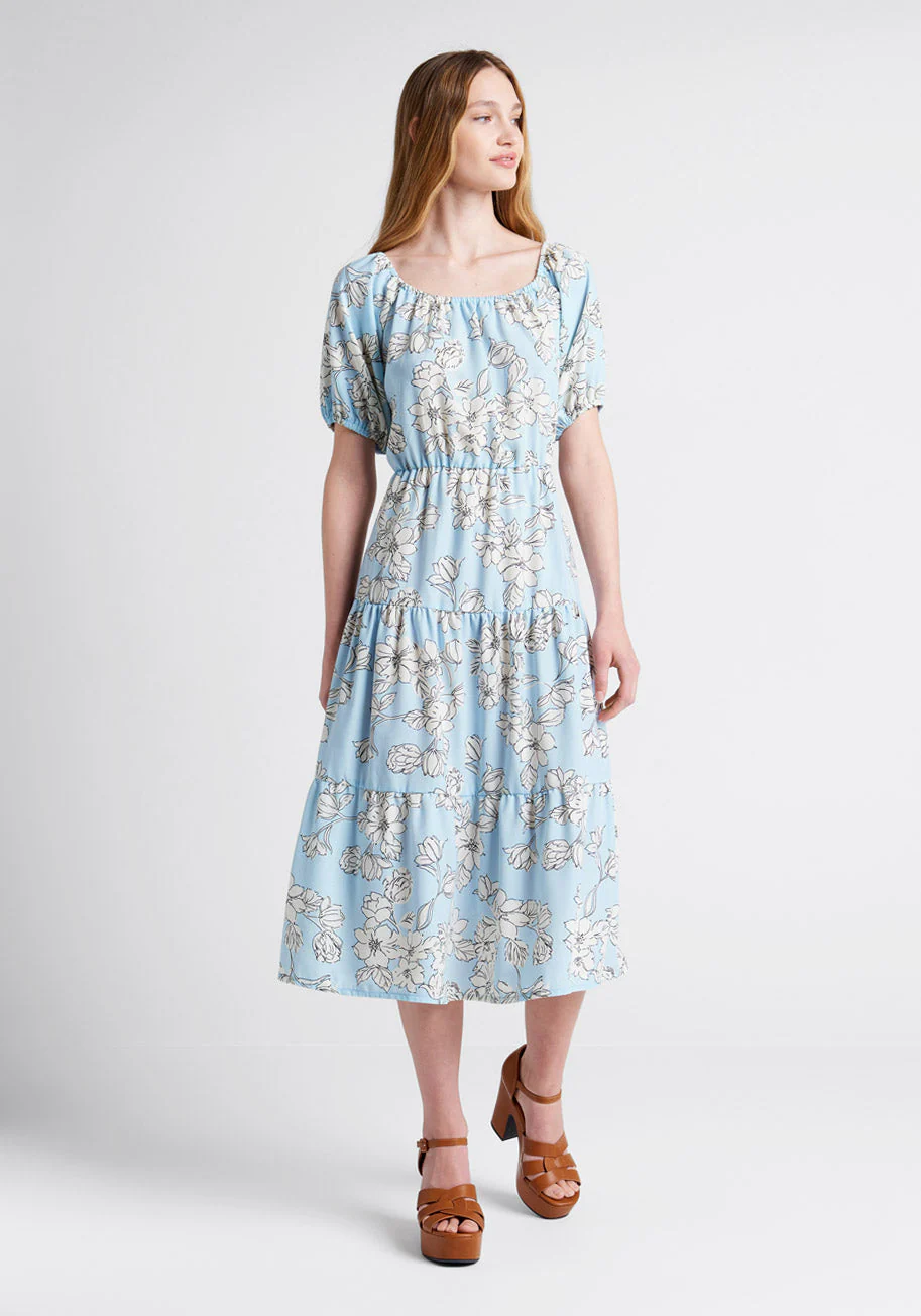 Bloom Wildly Tiered Midi Dress - Olabens