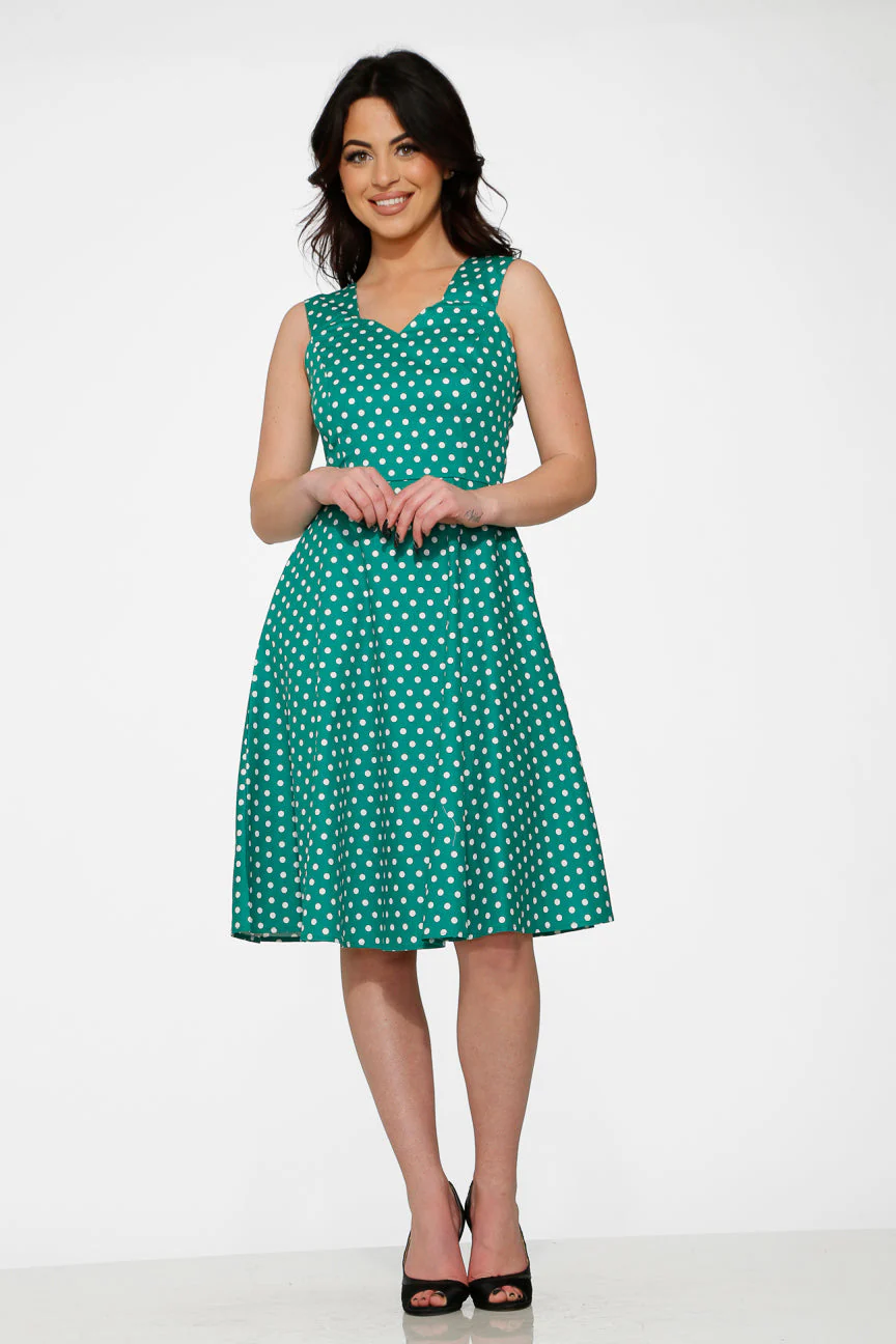 Green & White Polka Dot Dress - Olabens