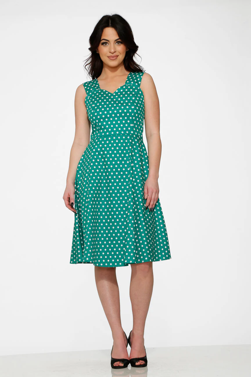 Green & White Polka Dot Dress - Olabens